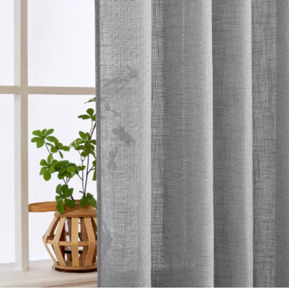 Grey Linen Blend Curtain Panels 53 x 95 Curtains Drapes Semi Sheer Textured Gray